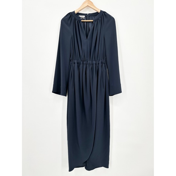 CO Dresses & Skirts - Co Navy Blue Draped Elastic Waist Tulip Midi Dress FW 2019 Japanese Fabric Small